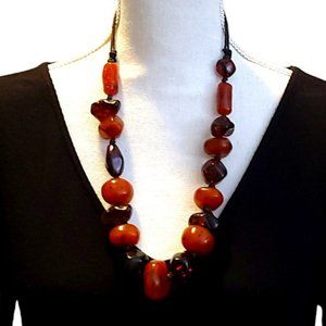 Chunky Beaded African Amber Necklace Berber Orange Brown Boho Jewelry Tribal Big